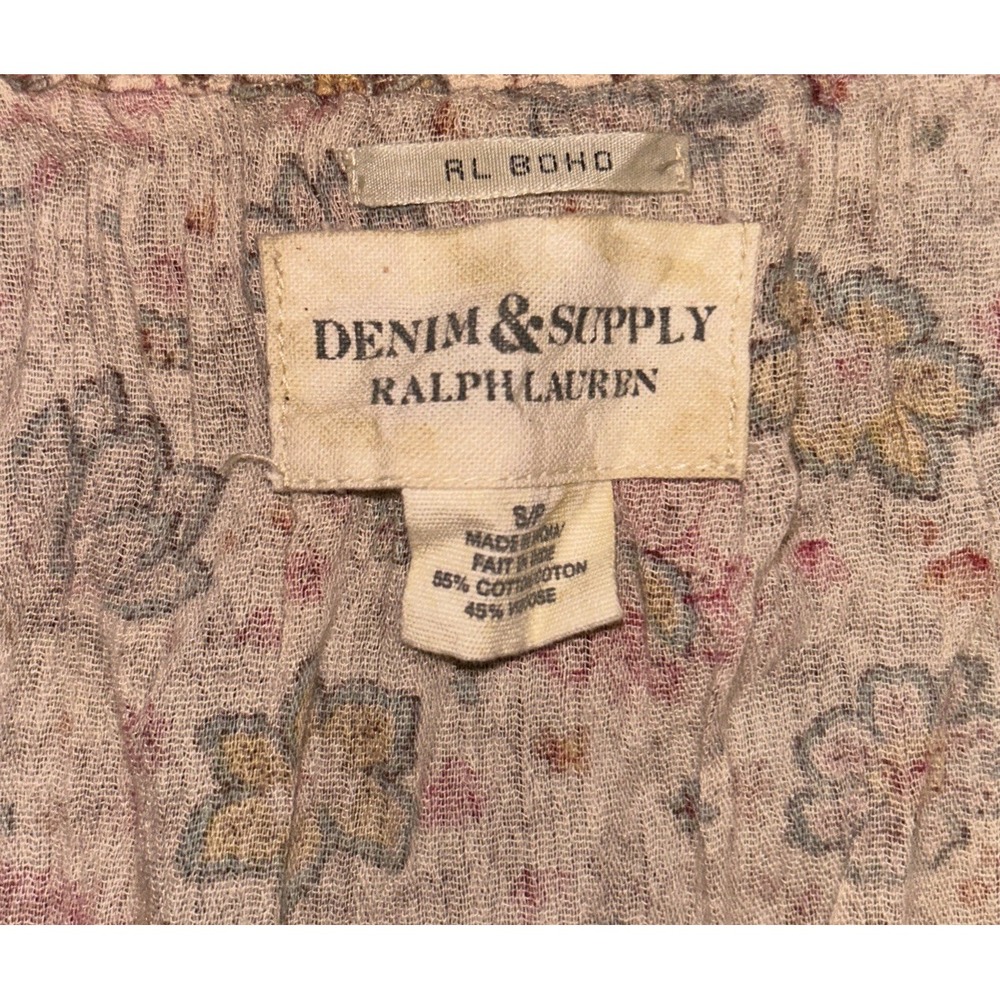 Ralph Lauren Denim Supply Women Small Floral Boho Shirt Tassel Tie Blouse Top - Picture 2 of 6